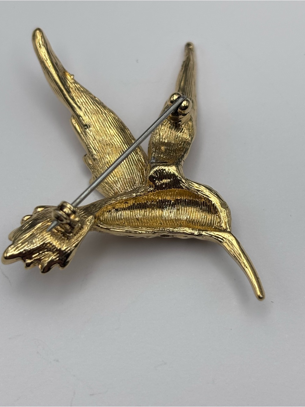 Vintage Gold Tone Rhinestone Hummingbird Brooch - Picture 9 of 12